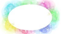 Colorful watercolor oval frame with rainbow gradient border featuring soft pastel hues and artistic paint splashes on white background for creative design projects.