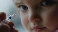Young child receiving medical injection in close-up view showing partial face and syringe, representing vaccination, healthcare and pediatric medical procedures.