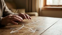 Senior man hands reading braille text on wooden table near window, tactile learning system for visually impaired education and accessibility.