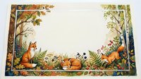 Woodland animals border frame with foxes and forest plants on cream background for nature themed designs and seasonal decorations.
