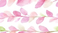 Delicate pink watercolor leaves pattern on white background, seamless botanical design with soft pastel colors and gentle flowing branches creates romantic spring mood.
