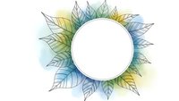 Watercolor leaf wreath frame with white center circle on transparent background for logo design, branding and decorative projects.
