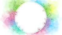 Colorful watercolor splash frame with floral doodles and white circle space for text or logo design on transparent background.