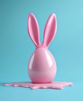 Pink glossy bunny head with long ears on turquoise background, isolated design element suitable for Easter graphics, children's illustrations, greeting cards, and festive marketing materials.