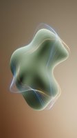 Abstract flowing form with luminous green and blue gradient layers creating organic wave patterns against warm neutral background for modern design projects.