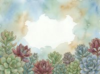 Watercolor succulent plants frame with white copy space for text, botanical border design for wedding invitations, greeting cards and natural decor projects.