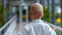Bald businessman in white shirt walking through modern office corridor with blurred background, rear view professional corporate environment.