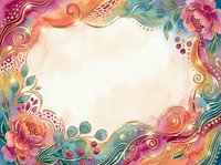 Ornate floral frame with vibrant pink, gold, and teal decorative elements on white background, isolated and ready for design use on invitations, cards, and posters.