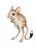 Cute mouse illustration with orange and brown spotted coat isolated on white background, ready for children's books, educational materials, and design projects.