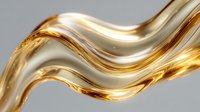 Elegant golden liquid waves flowing in smooth curves against neutral gray background, creating luxurious abstract design for cosmetic or premium product advertising.