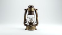 Vintage brass oil lantern with glass panels and weathered metal frame, suitable for home decor, camping, or historical themed projects.