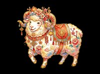 Festive sheep character wearing ornate golden decorative saddle and floral crown, isolated on transparent background. Ready for t-shirt design, clipart, stickers, sublimation, and print-on-demand products.