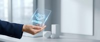Businessman holding glowing digital tablet with handshake and approved sign, symbolizing successful deal, partnership, and business agreement concept.