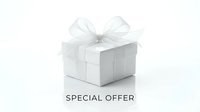 Elegant white gift box with sheer ribbon bow on white background, featuring special offer text for holiday promotions and retail marketing.