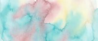 Soft pastel watercolor background with flowing turquoise, pink and yellow hues creating dreamy abstract texture for creative projects and designs.
