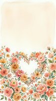 Watercolor floral heart wreath with roses and leaves on cream background for wedding invitations, greeting cards and romantic design projects.