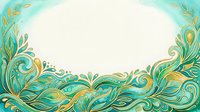 Ornamental turquoise and gold flourish border with flowing botanical leaves and swirls, isolated on white background for design, invitations, and decorative projects.