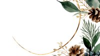 Elegant winter wreath with pine cones, gold circle frame, eucalyptus and evergreen branches on white background. Watercolor botanical design for cards and invitations.