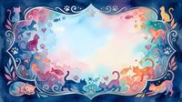 Colorful cat silhouettes frame with decorative swirls and paw prints on gradient background for pet lover designs and feline themed projects.