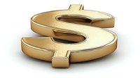 Golden dollar sign symbol isolated on white background for financial business presentations and marketing materials.