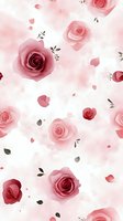 Delicate pink roses and petals scattered on soft watercolor background create romantic seamless pattern. Gentle floral design for wedding stationery and feminine products.