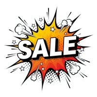 Comic book style sale banner with explosive burst effect and dynamic rays for promotional marketing campaigns and retail advertising.