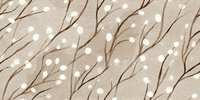 Delicate brown branches with white berries on neutral beige background, creating an elegant botanical pattern for home decor and textile design.