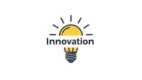 Light bulb with radiating lines and Innovation text on white background isolated for business creativity and idea concepts.