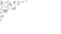 Hand-drawn business growth icons on white background with copy space. Line art symbols for startup, innovation, success and development concepts.