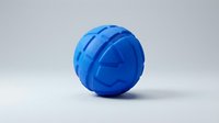 Blue textured rubber ball with geometric grooves on a light background, suitable for pet toys, sports equipment, and product design concepts.