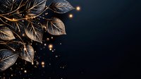 Elegant metallic gold and silver leaves with glowing sparkles on dark background create magical nature-inspired decorative corner composition for luxury designs.