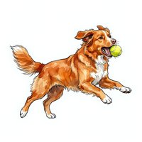 Golden retriever with white chest markings carrying yellow tennis ball in mouth, isolated on white background, ready for design use on apparel and marketing materials.