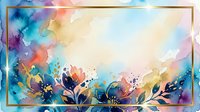 Watercolor floral composition with vibrant blooms in gold, teal, and coral tones flowing across soft gradient background. Suitable for wallpapers, greeting cards, and design projects.