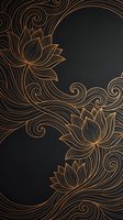 Elegant gold lotus flowers with ornate swirls on black background creating luxurious decorative frame with copy space for premium design projects.