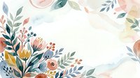 Watercolor floral frame with botanical leaves and flowers in soft pastel tones, isolated on white background, ready for wedding invitations, greeting cards, and design projects.
