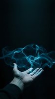 Human hand holding glowing blue digital particles flowing upward against dark background for technology and innovation concepts.