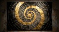 Golden spiral tunnel with metallic rings creating hypnotic depth and perspective for modern architectural and abstract design projects.