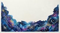 Cosmic watercolor galaxy landscape with starry night sky in purple and blue tones on textured paper background for artistic projects.