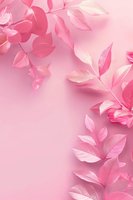 Delicate pink leaves create an ethereal border design on soft rose background with gentle light effects, suitable for romantic and feminine design projects.