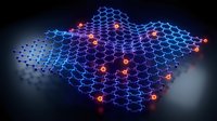 Graphene molecular structure with glowing atoms and chemical bonds on dark background. Scientific nanotechnology research and carbon material innovation.