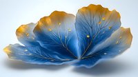 Delicate blue and gold leaf-shaped decorative element with intricate veining pattern and metallic accents, isolated on white background for creative design projects.