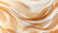 Luxurious cream and caramel colored smooth silk fabric waves with soft folds creating elegant abstract background pattern with gentle flowing curves and light effects.