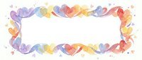 Watercolor heart border frame with rainbow colors on white background. Romantic decorative element for wedding invitations, Valentine cards, love designs.