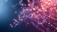 Magical glowing tree branches with pink and blue bokeh lights creating dreamy atmosphere against dark background, soft focus nature photography.