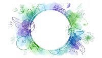 Watercolor floral frame with green blue purple gradient colors and botanical elements for spring design projects and natural branding materials.