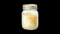 Glass jar with golden liquid and twine-wrapped lid, isolated on transparent background. Ready for beverage, storage, kitchen design, print-on-demand products, t-shirt graphics, and sublimation projects.