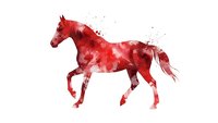 Red watercolor horse silhouette in motion with paint splashes on white background. Abstract equine art for modern decor and creative projects.
