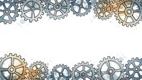 Mechanical gears and cogs border frame on white background for industrial engineering technology design projects and steampunk artwork.