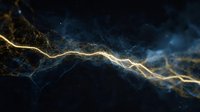 Abstract golden lightning energy waves flowing through dark blue cosmic space with glowing particles and electrical discharge effects for digital art projects.