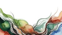 Abstract watercolor flowing design with organic shapes in green, orange and blue tones on white background for modern art projects and creative layouts.
